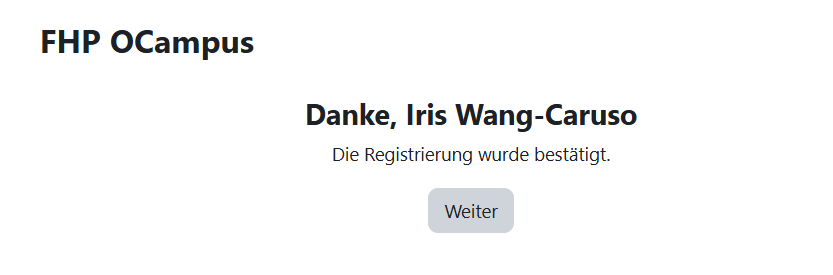 Info über die Bestätigung der Registrierung